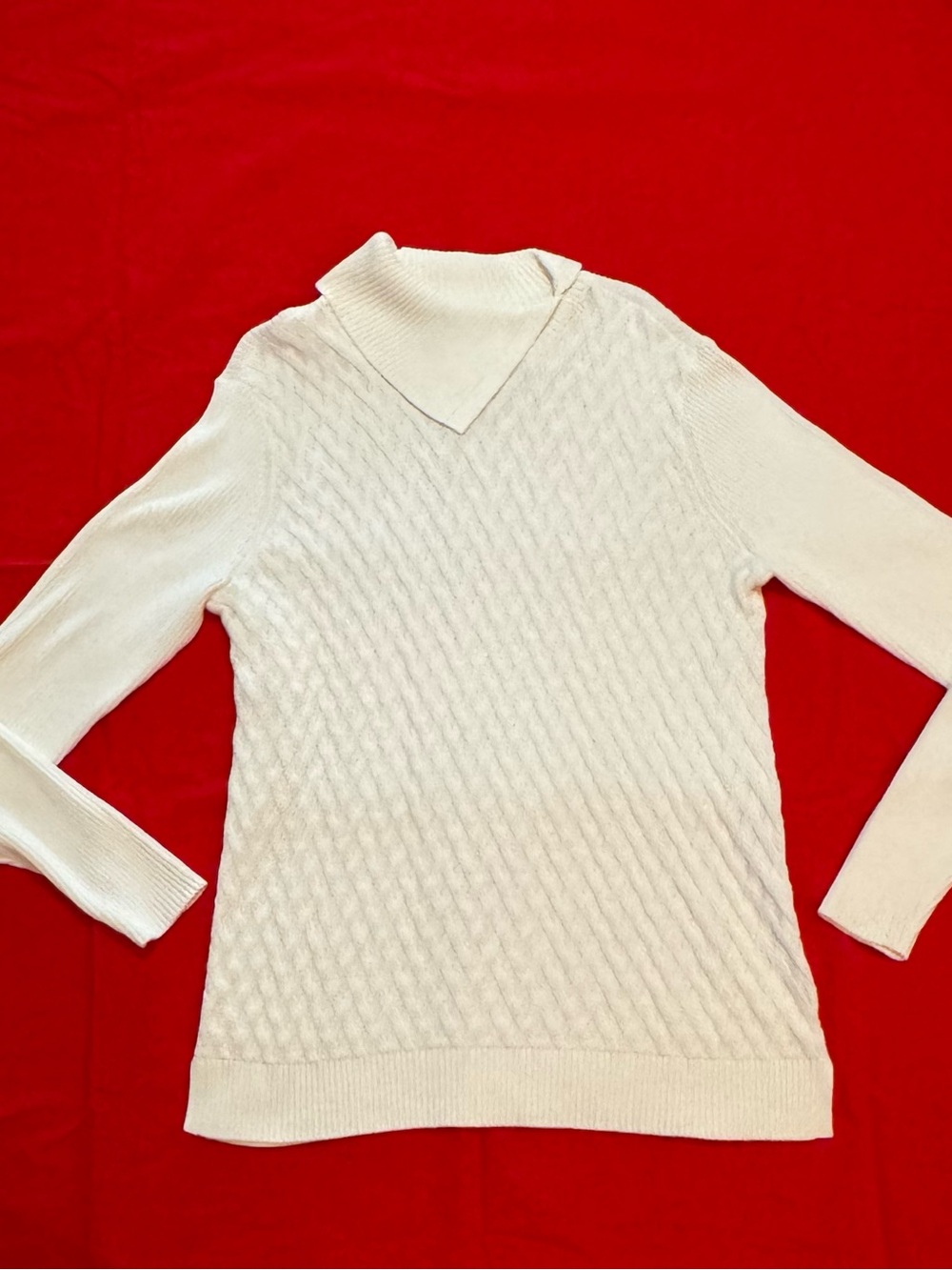 Lands' End Cable Knit Cowl Neck Sweater XL White